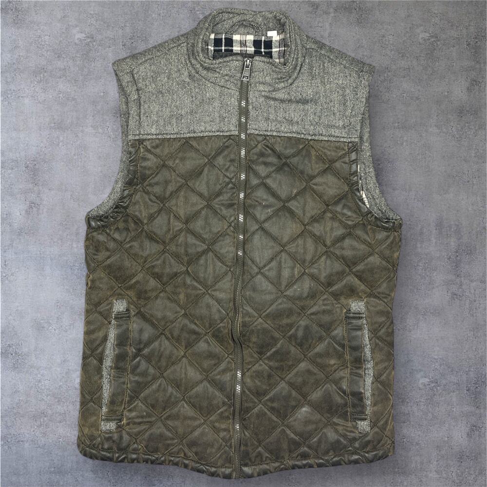 BKE Quilted Vest Medium Green/Brown Plaid Lining